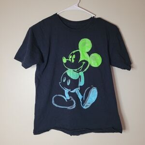 Boys size large 10/12 Disney world mickey mouse T-shirt black with neon green an